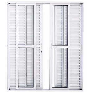 Porta balcão alumínio branco 6 folhas vidro liso incolor com fechadura - linha 25
