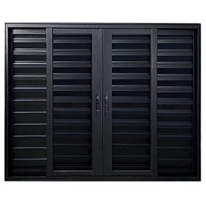 Janela veneziana alumínio preto 6 folhas sem grade vidro liso incolor linha 25