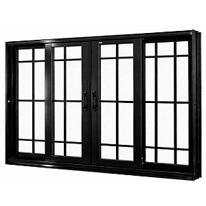 Janela de correr alumínio preto 4 folhas com grade vidro liso incolor - jap perfecta max