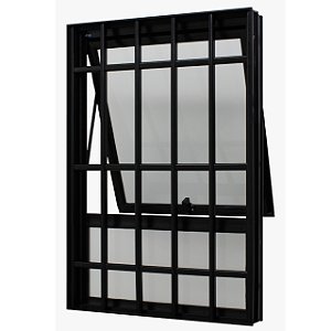 Janela maxim-ar alumínio preto uma seção com bandeira fixa com grade vidro mini boreal - jap perfecta max