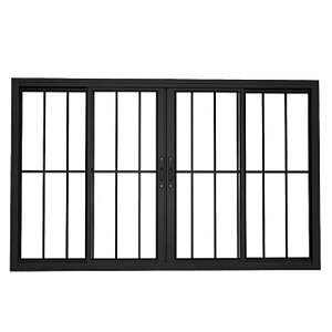 Janela de correr alumínio preto 4 folhas com grade vidro liso incolor linha premium lux esquadrias