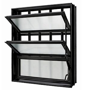 Janela basculante alumínio preto com grade vidro mini boreal - jap caribe max