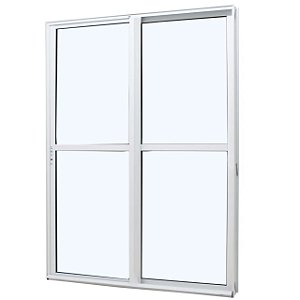 Porta de correr alumínio branco 2 folhas uma fixa vidro liso incolor com fecho concha - jap duraline