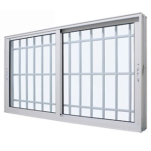 Janela de correr alumínio branco 2 folhas móveis com grade vidro liso incolor - jap perfecta max