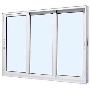 Janela de correr alumínio branco 3 folhas móveis sem grade vidro liso incolor - jap perfecta max