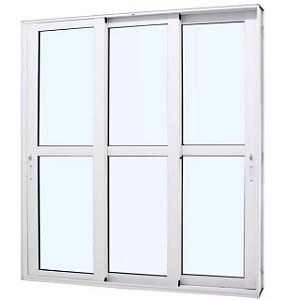 Porta de correr alumínio branco 3 folhas móveis vidro liso incolor com fechadura - jap perfecta max