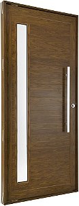 Porta pivotante alumínio cerejeira com puxador fechadura rolete e visor vidro mini boreal linha 30 topsul esquadrisul