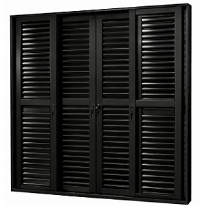 Porta balcão alumínio preto 6 folhas vidro liso incolor com fechadura - jap perfecta max