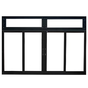 Janela de correr alumínio preto 4 folhas com bandeira sem grade vidro liso incolor - jap caribe max