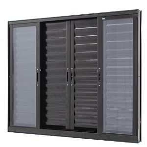 Janela veneziana alumínio preto 6 folhas sem grade vidro liso incolor - jap caribe max