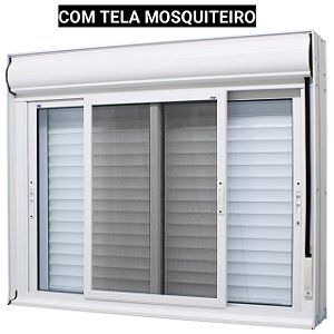 Janela com persiana integrada alumínio branco acionamento manual com tela mosquiteiro - jap caribe max