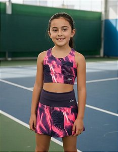Conjunto Esportivo infantil Shorts-Saia + Top Rose