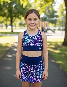 Conjunto Esportivo infantil Shorts-Saia + Top Star