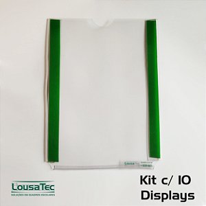 Kit 10 Display PVC Cristal LT - A4 - Transparente - Fixação Adesiva