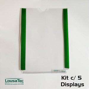 Kit 5 Display PVC Cristal LT - A4 - Transparente - Fixação Adesiva