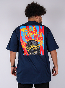 Camiseta Chronic Plus Size - Deus é Brasileiro - Azul