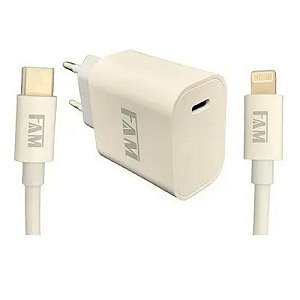 Kit Carregador Fam Turbo 20w Cabo Usbc Lightning Para iPhone
