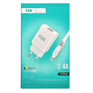 Kit Carregador Homologado Fam 2 Usb Cabo Lightning iPhone