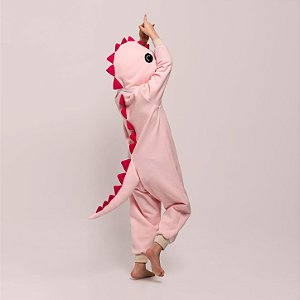 Pijama Fantasia Dinossauro Inverno em Microsoft Infantil e Adulto Rosa
