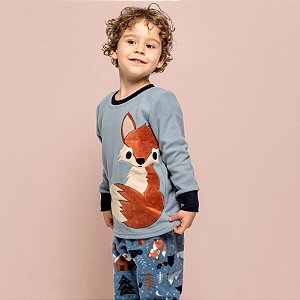Pijama Soft Inverno Com Punhos Raposa Azul - Infantil Modelo Família Filhos