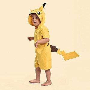 Pijama Fantasia Cosplay Kigurumi Algodão Curto Verão Infantil Pokemon Pikachu