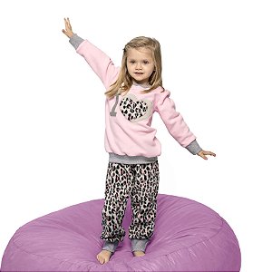 Pijama Soft Inverno Feminino I Love Onça Pink - Infantil Modelo Família Filhos