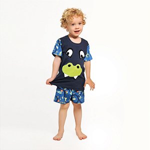 Pijama Masculino Infantil Curto Algodão Estampa Jacaré