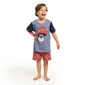 Pijama Masculino Infantil Curto Algodão Estampa Pirata