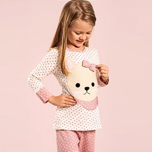 Pijama Feminino Longo Moletinho Coelho Forever Poá Rosa Mãe e Filha INFANTIL