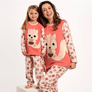 Pijama Feminino Longo Soft Esquilo Salmão Tal Mãe Tal Filha INFANTIL -  Adoro Pijamas