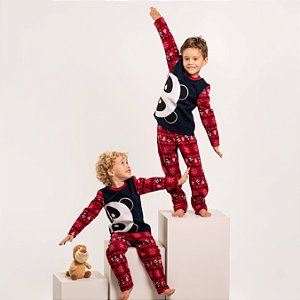 Pijama Longo Soft Urso Panda Vermelho Família INFANTIL