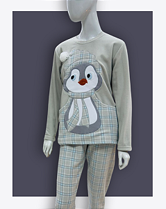 Pijama Feminino Longo Soft com Bolso Pinguim Xadrez