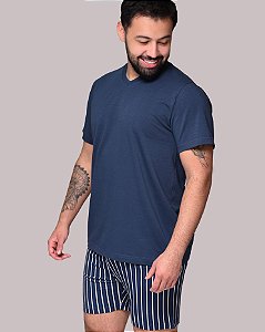 Pijama Masculino Curto em Algodão Bermuda Listrada em Viscose