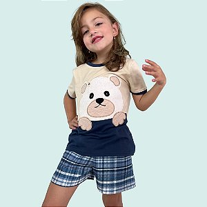 Pijama Curto Infantil Modelo Família Menina Urso