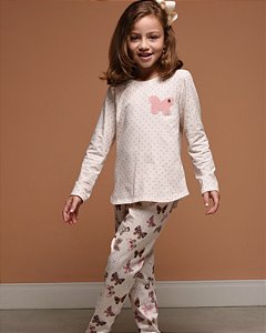 Pijama Longo Borboletas Poá em Algodão com Elastano INFANTIL