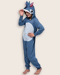 Pijama Fantasia Stitch Longo em Malha Leve Adulto e Infantil