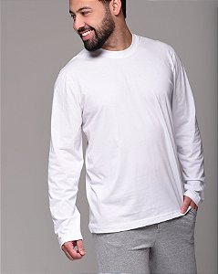 Camiseta Básica Masculino Algodão Egípcio Manga Longa BRANCO