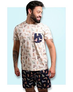 Pijama Masculino Verão em Algodão Cachorro Modelo Família