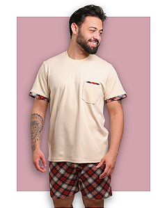 Pijama Masculino Verão em Algodão Xadrez Natal Modelo Família