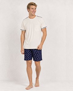 Pijama Curto Masculino em Algodão Premium estampa Barcos