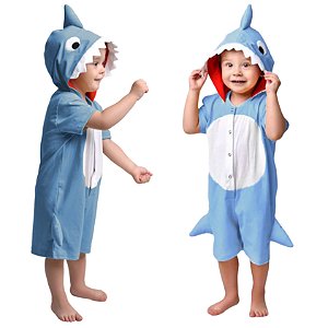 Pijama Fantasia Baby Shark Curto em malha Leve INFANTIL e ADULTO Azul