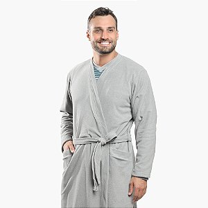 Roupão Masculino Soft Com Bolso Inverno Cinza Mescla