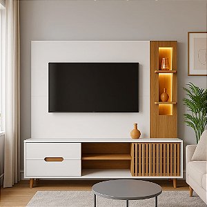 Estante Home Brise para TV até 70 Polegadas 1 Porta Correr 2 Gavetas e Rodízio