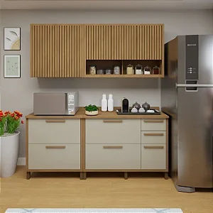 Cozinha Completa Torino com 2 Balcões e 2 Aéreos Cinamomo/Off White