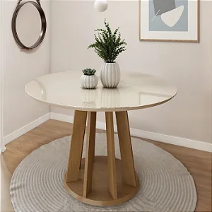 Mesa de Jantar Redonda 4 Lugares 120cm Rose Cinamomo/Off White