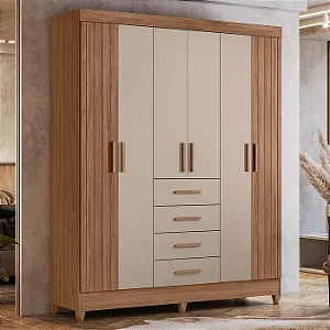 Guarda Roupa Solteiro Aruba 6 Portas e 4 Gavetas