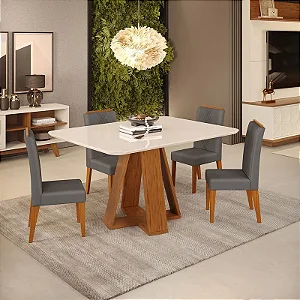 Conjunto Sala de Jantar 4 Cadeiras Tampo de Vidro