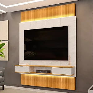 Painel para Tv 75 Pol Canelado Extensível Piso Ao Teto Quartzo/cedro