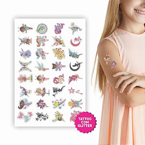 Tatuagem Temporária Infantil Com Glitter | Kit Festa 32 | Fadas