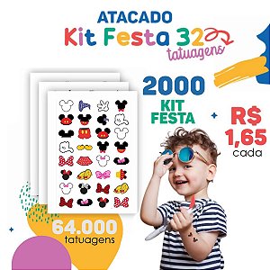 ATACADO | Tatuagem Temporária Infantil | 2000 Cartelas de Kit Festa 32 (64000 tatuagens)
